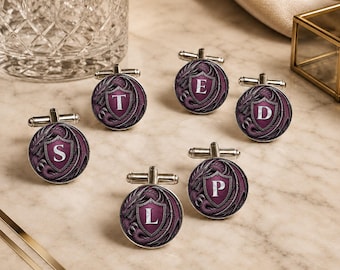 Plum Fantasy Shield Cufflinks • Personalised Dragon Cufflinks • Groomsmen Gift • Wedding Party Gift