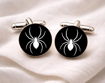 Spider Cufflinks • Minimalist Spider Jewellery • Gothic Spider Gift for Men • Monochrome Halloween Cufflinks • Alternative Style Accessories