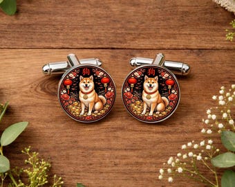 Year of the Dog Cufflinks for Men • Chinese Zodiac Jewellery • Lunar New Year Gift • Dog Zodiac Sign Gift • Groomsmen Gift • Gift Boxed