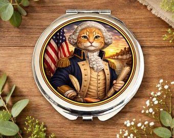 Lustro z kotem George'a Washingtona • Prezent dla kota z okazji Ojców Założycieli • Prezent z historii Ameryki • Patriotyczne lustro z kotem • Prezent z USA • Fajne lustro z kotem