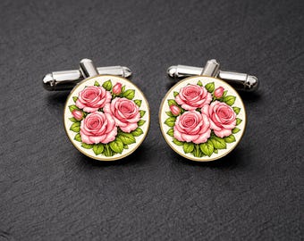 June Birth Flower Cufflinks – Rose Cufflinks for Men – June Birthday Gift – Groomsmen Wedding Gift – Floral Botanical Cufflinks