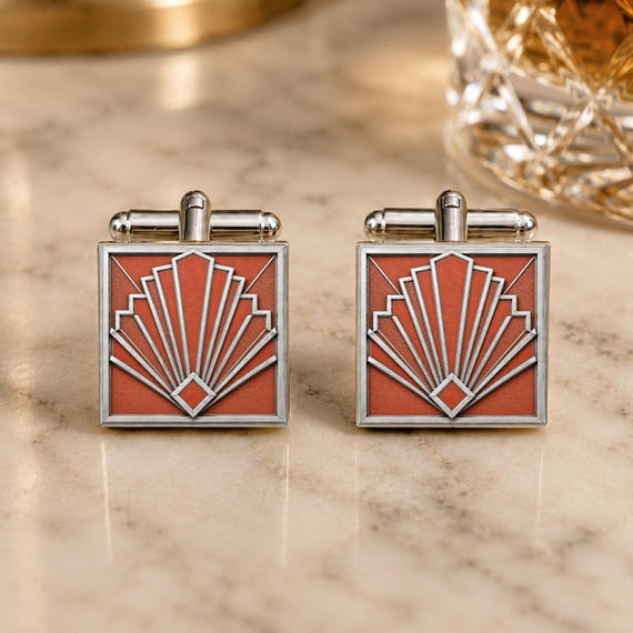 Dusty Blue Art Deco Cufflinks • Square 1920s Wedding Cuff Links