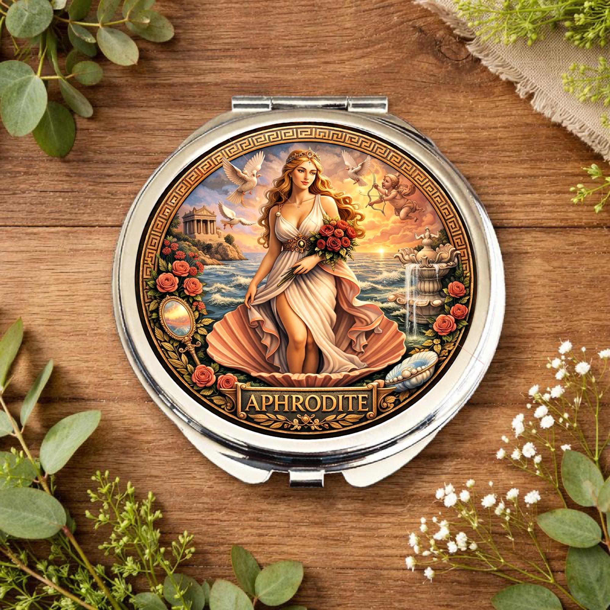 小物入れ FORVANITY 100 MIRROR Aphrodite Greek Goddess Compact Mirror • Mythology Gift • Love