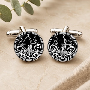 Odysseus Cufflinks, Greek Hero Cufflinks, Bow and Ship Symbol, Greek Mythology Gift for Him, Odyssey Inspired Cufflinks