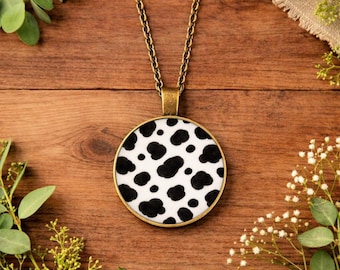 Dalmatian Print Necklace • Black White Animal Print Pendant • Minimal Jewellery • Trendy Necklace • Gold Silver Bronze Gift for Birthday