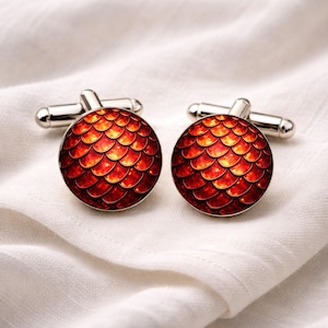 Red Dragon Scale Cufflinks • Ruby Wedding Cufflinks • Fantasy Groomsmen Gift • Dragon Egg Cufflinks • Red Groom Accessories