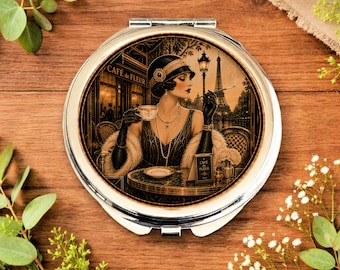 Pariser Cafe Taschenspiegel • Art Deco Taschenspiegel • Kaffee-Liebhaber Geschenk • Schminkspiegel 1920er Jahre • Paris Geschenk für Sie