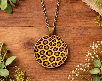 Yellow Leopard Print Necklace • Animal Print Pendant • Statement Jewellery • Trendy Necklace • Gold Silver Bronze Necklace • Birthday Gift