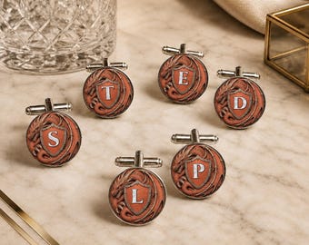 Terracotta Fantasy Shield Cufflinks • Personalised Dragon Cufflinks • Groomsmen Gift • Wedding Party Gift