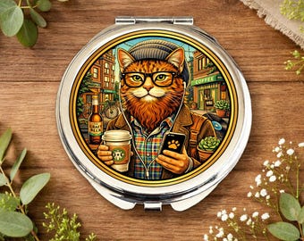 Hipster Cat Mirror • Hipster Cat Gift • Coffee Lover Cat Mirror • Indie Aesthetic Gift • Cool Cat Mirror • Trendy Cat Lover Gift