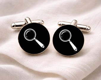 Magnifying Glass Cufflinks • Detective Cufflinks • Sherlock Inspired Gift • Murder Mystery Jewellery • Minimalist Investigator Cufflinks