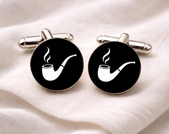 Pipe Cufflinks • Sherlock Holmes Inspired Cufflinks • Vintage Pipe Smoker Gift • Minimalist Gentleman Jewellery • Detective Cufflinks
