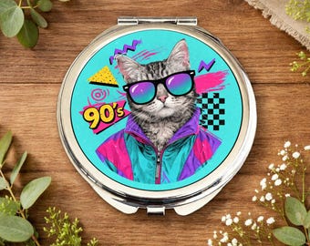 Lustro z kotem z lat 90. • Prezent dla kota w stylu retro • Lustro nostalgiczne z lat 90. • Estetyczny kot w stylu vintage • Pomysł na prezent w stylu retro