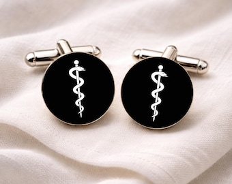 Rod of Asclepius Cufflinks • Medical Symbol Cufflinks • Doctor Gift • Healthcare Jewellery • Physician Cufflinks • Medical Student