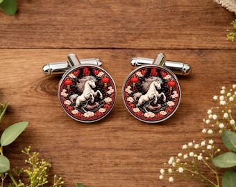 Year of the Horse Cufflinks for Men • Chinese Zodiac Jewellery • Lunar New Year Gift • Horse Zodiac Sign Gift • Groomsmen Gift • Gift Boxed