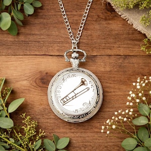 Zakhorloge trombone • Cadeau koperen speler • Cadeau trombonist • Cadeau orkestmuzikant • Kwarts zakhorloge • Cadeau bruiloft muziek
