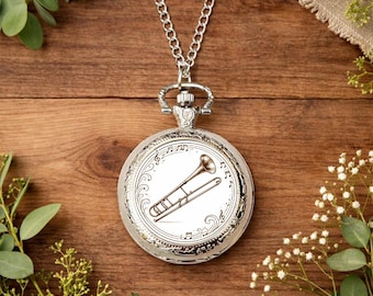 Trombone Pocket Watch • Brass Player Gift • Trombonist Gift • Orchestra Musician Gift • Quartz Pocket Watch • Wedding Music Gift