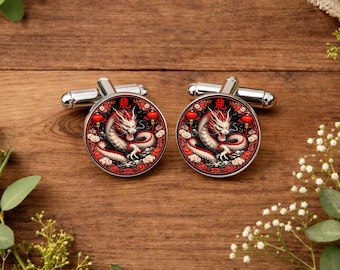Year of the Dragon Cufflinks for Men • Chinese Zodiac Jewellery • Lunar New Year Gift • Dragon Zodiac Sign Gift • Groomsmen Gift • Gift Box