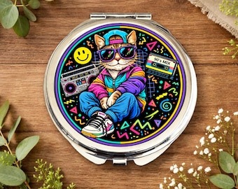 Lustro w kształcie kota z lat 90. • Prezent dla kota w stylu retro z lat 90. • Lustro w kształcie kota w stylu vintage • Estetyczny kot z lat 90. • Kot w stylu retro • Prezent w stylu nostalgii • Lustro w kształcie kota