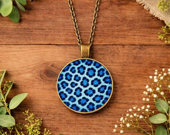 Blue Leopard Print Necklace • Animal Print Pendant • Statement Jewellery • Trendy Necklace • Gold Silver Bronze Necklace • Gift for Birthday
