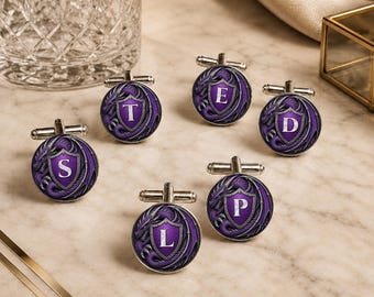 Purple Fantasy Shield Cufflinks • Personalised Dragon Cufflinks • Groomsmen Gift • Wedding Party Gift