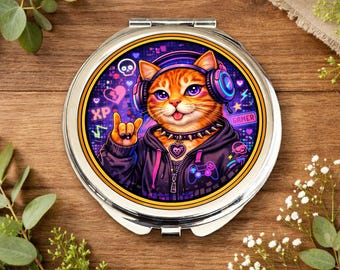 E Girl Cat Mirror • Gamer Cat Gift • E Kid Cat Mirror • Gaming Cat Gift • Alt Gamer Girl Gift • Cute Gamer Mirror • Cool Cat Mirror