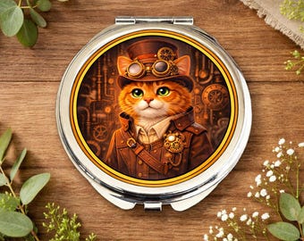 Lustro w kształcie kota w stylu steampunk • Prezent w stylu wiktoriańskim steampunk • Mechaniczny kot • Estetyka gotyckiego steampunku • Lustro w stylu vintage industrial