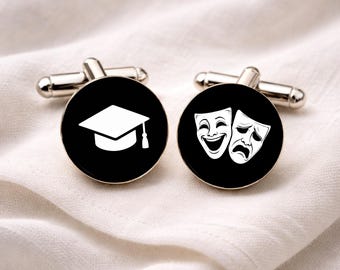 Drama Graduation Cufflinks • Theatre Graduate Gift • Drama Masks Cufflinks • Performing Arts Gift • Custom Degree Gift