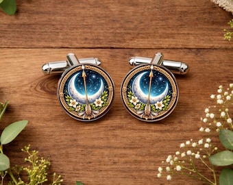 Artemis Manschettenknöpfe • Griechische Göttin Schmuck Schmuck • Mythologie Geschenk für Ihn • Jäger Mond Spirituelle Hochzeit Trauzeugen Geschenk • Berg Olymp