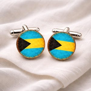 Manschettknappar med Bahamas flagga • Smycken med Bahamas flagga • Manschettknappar med slitna flaggor • Present till Bahamas för män • Bröllopspresent till marskalk