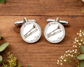 Abotoaduras de trombone – Presente para trombonista – Abotoaduras para músico de metais – Acessório para casamento de banda