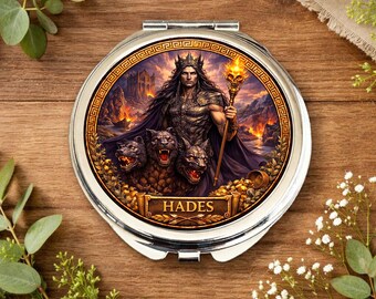 Hades Greek God Compact Mirror • Mythology Gift • Underworld Olympian Mirror • Gift for Birthday or Christmas