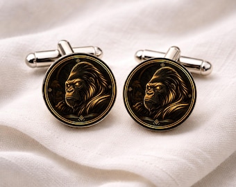 Gorilla Manschettenknöpfe • Gorilla Krafttier Manschettenknöpfe • Stärke & Führung Schmuck • Schwarz Gold Tier Manschettenknöpfe • Bräutigam Geschenk •