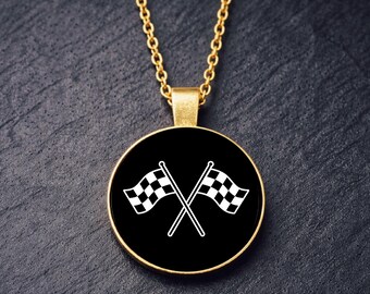Motorsport Flags Necklace • Racing Flag Pendant • Motorsport Fan Gift • Racing Jewellery • Track Day Gift