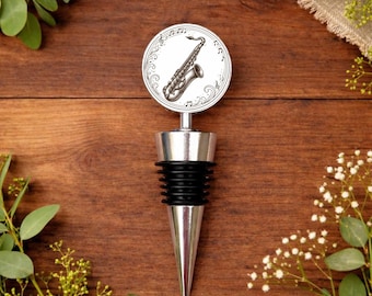 Tapón para botella de vino con saxofón • Regalo para saxofonista • Regalo para saxofonista • Regalo para músico de jazz • Músico de jazz • Amante de la música • Artículos de bar para músicos