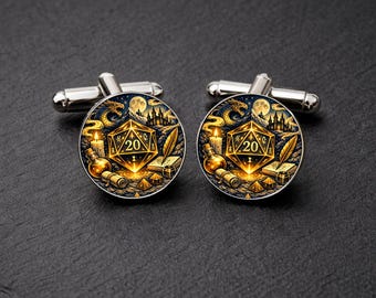 D20 Würfel Manschettenknöpfe Navy und Gold • Fantasy Geschenk • Tabletop Rollenspiel Manschettenknöpfe • Gamer Hochzeitsgeschenk • Trauzeugen Manschettenknöpfe