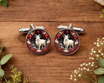 Year of the Goat Cufflinks for Men • Chinese Zodiac Jewellery • Lunar New Year Gift’ • Goat Zodiac Sign Gift • Groomsmen Gift • Gift Boxed