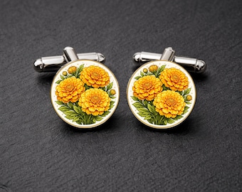 Oktober Geburtsblumen Manschettenknöpfe – Ringelblumen Manschettenknöpfe für Männer – Oktober Geburtstag – Herbsthochzeit Groomsmen Geschenk