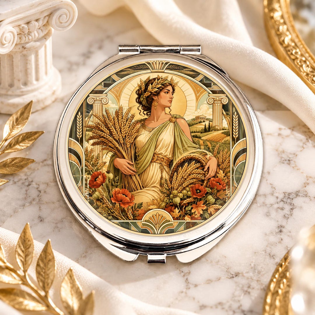 Demeter Compact Mirror, Greek Goddess Gift, Art Deco Greek Mythology ...