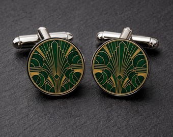 Art Deco Manschettenknöpfe Smaragd Grün • Gatsby Manschettenknöpfe Hochzeit • 1920er Jahre • Geschenk für den Bräutigam • Manschettenknöpfe • Vintage Hochzeits-Accessoires