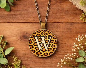 Personalised Yellow Leopard Print Necklace • Initial Necklace • Custom Name Pendant • Animal Print Jewellery • Gold Silver Bronze Chain Gift