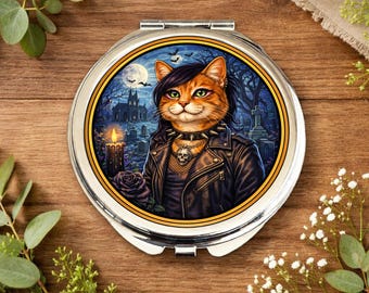 Goth Cat Mirror • Gothic Cat Gift • Dark Aesthetic Mirror • Alt Cat Mirror • Emo Goth Gift • Witchy Cat Mirror • Cool Cat Mirror