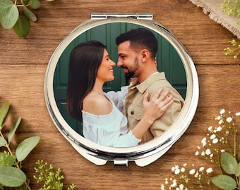 Espejo compacto con foto personalizado • Espejo con imagen personalizado • Regalo romántico para parejas • Recuerdo de San Valentín • Espejo de maquillaje de bolsillo