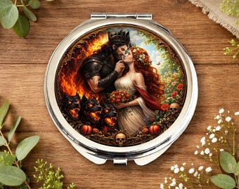 Hades Persephone Mirror • Greek Mythology Gift • Romantic Gothic Compact Mirror • Underworld Love Gift • Mythology Jewellery