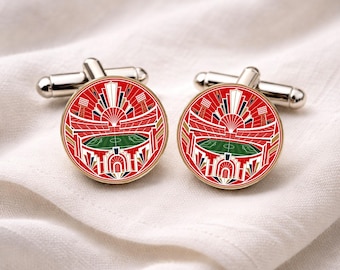 Football Stadium Cufflinks • Red White Blue Art Deco Design • Subtle Supporter Gift • Gift for Him Birthday or Christmas