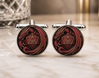 Burgundy D20 Dragon Cufflinks • Fantasy RPG Wedding Cufflinks • Dragon Dice Gift • Tabletop Gamer Jewellery • Burgundy Groomsmen Gift