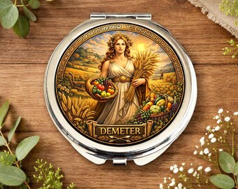 Demeter Greek Goddess Compact Mirror • Mythology Gift • Harvest Olympian Mirror • Gift for Birthday or Christmas
