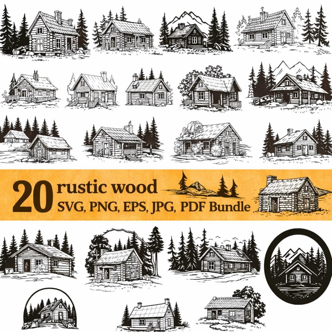 Rustic Wooden Cabin Svg Bundle Log Cabin Clipart Mountain House Svg ...