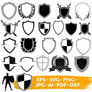 Sköld Svg Bundle Medeltida Heraldik Vapensköld Emblem Vektor Badge Clipart Religiös Konst Riddare Sköld Cut-filer Cricut Silhouette Utskrivbara Svgs