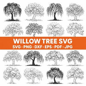 Pilträd Svg-paket Gråtande pil Svg Träd Silhuett Svg Botaniska Skärfiler Cricut Silhuett Utskrivbar Digital Vektor